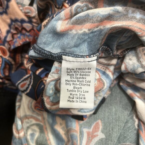 Johnny Was Polo Top Size 2X Fall Paisley Long Sleeve Swing V-Neck Colorful Boho - Picture 7 of 8